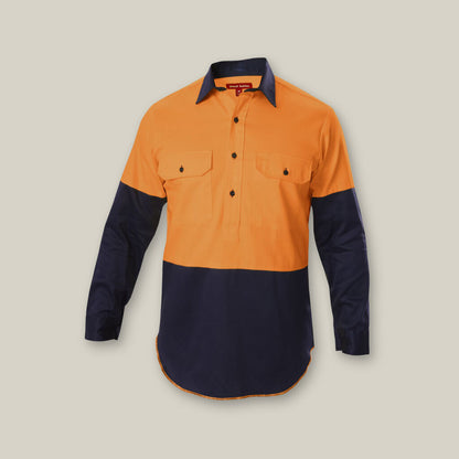 Hard Yakka Hi-Vis Closed Front Cotton Drill Long Sleeve Shirt With Gusset - Y07984