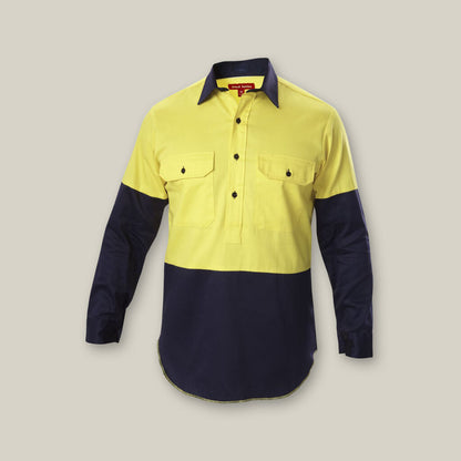 Hard Yakka Hi-Vis Closed Front Cotton Drill Long Sleeve Shirt With Gusset - Y07984