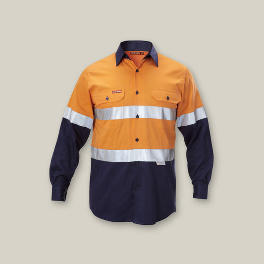 Hard Yakka Hi-Vis Taped Two Tone Cotton Drill Long Sleeve Shirt - Y07990