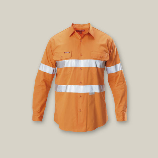 Hard Yakka Koolgear Hi-Vis Taped Vented Cotton Twill Long Sleeve Shirt - Y07996
