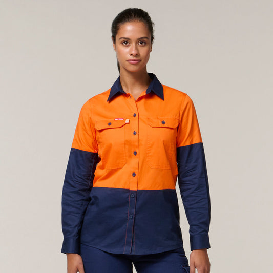 Hard Yakka Women's Core Hi-Vis Vented Long Sleeve Shirt - Y08225