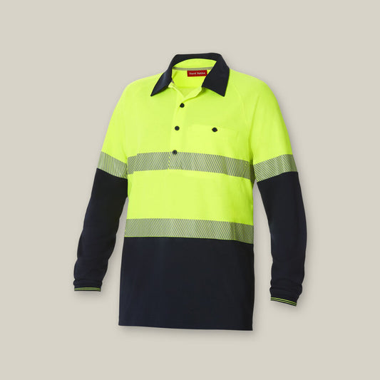Hard Yakka Core Hi-Vis Segmented Tape Two Tone Vented Long Sleeve Polo - Y11379